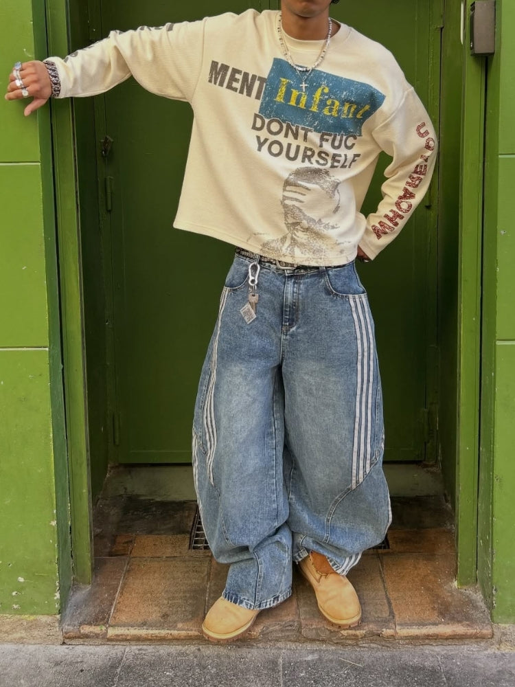 CRD Striped Barrel Denim Jeans