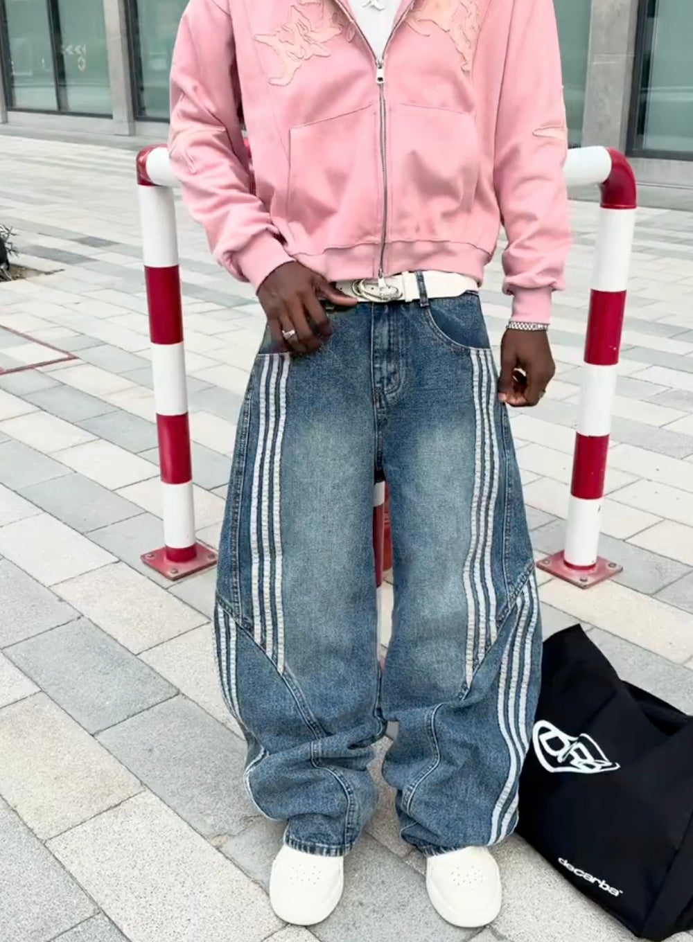 CRD Striped Barrel Denim Jeans